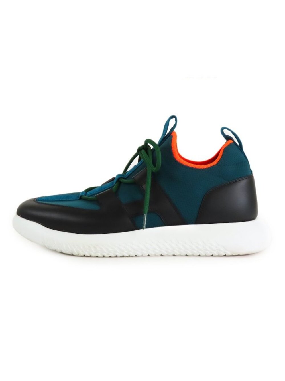 Hermes Duel Sneakers Green Black Leather Mesh Low Cut Shoes